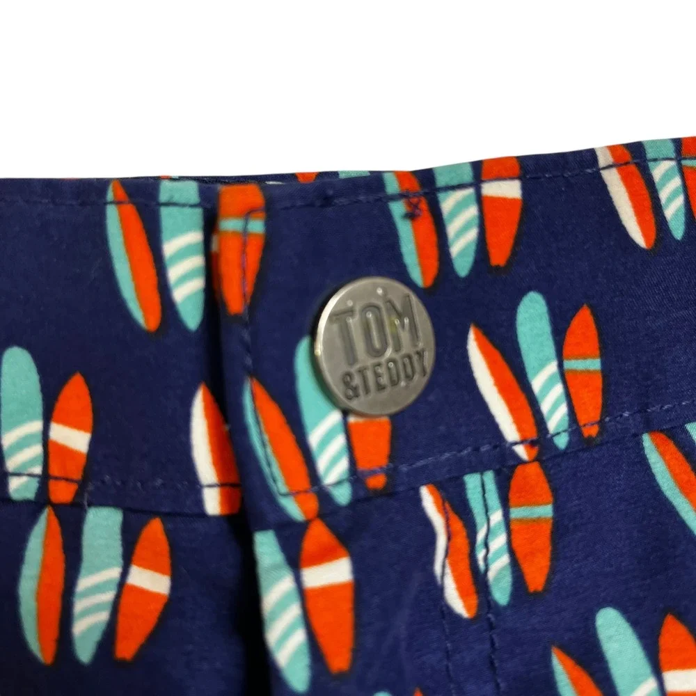 Tom and Teddy Men's Swim Trunks Shorts Surfboard Print‎ Navy Blue Size M